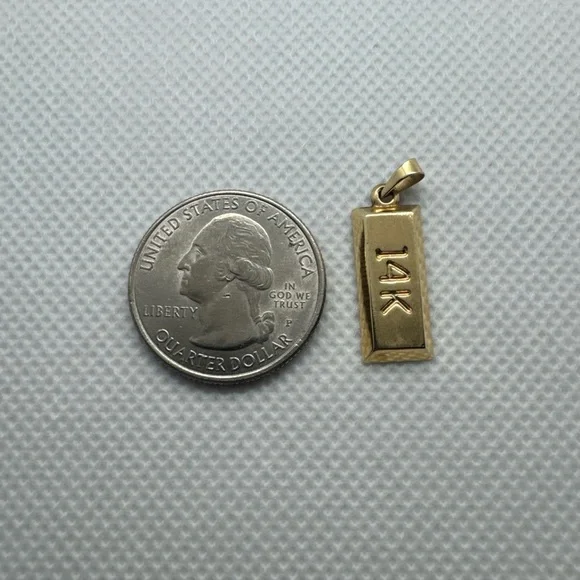 14k Yellow Gold Bar Pendant “14K” 3-d Hollow 0.69 grams - Picture 8 of 11